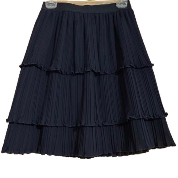 ANN TAYLOR WOMEN’s BLACK PLEATED 3-TIER ELASTICIZED A-LINE SKIRT Sz-XS/S - Picture 1 of 5